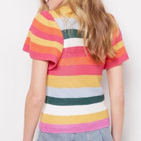 Evereve Haven Crochet Knit Flutter Short Sleeve Sweater Women’s size Medium - Picture 12 of 12